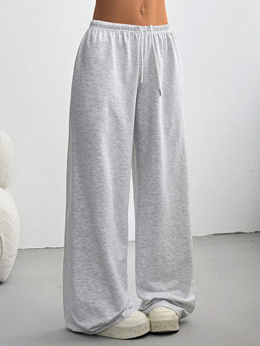 Düz Renk Bağcıklı Bel Düz Paça Jogger Pantolon Niebbla