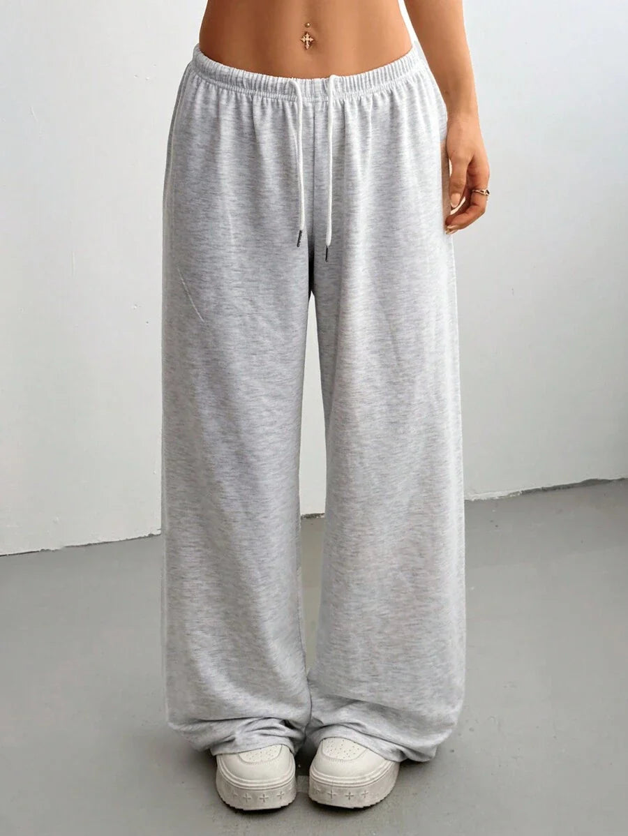 Düz Renk Bağcıklı Bel Düz Paça Jogger Pantolon Niebbla
