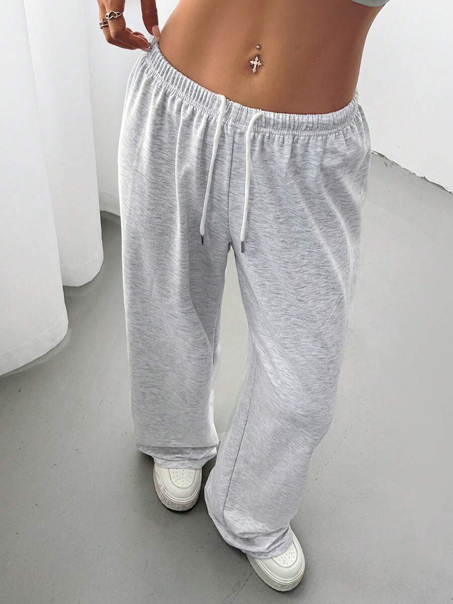 Düz Renk Bağcıklı Bel Düz Paça Jogger Pantolon Niebbla