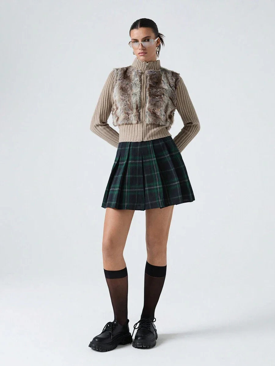 Tartan Fermuarlı Preppy Etek Niebbla
