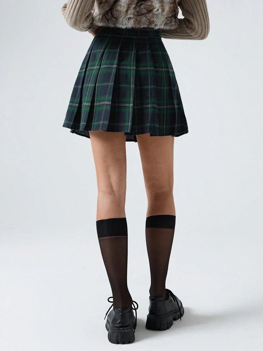 Tartan Fermuarlı Preppy Etek Niebbla