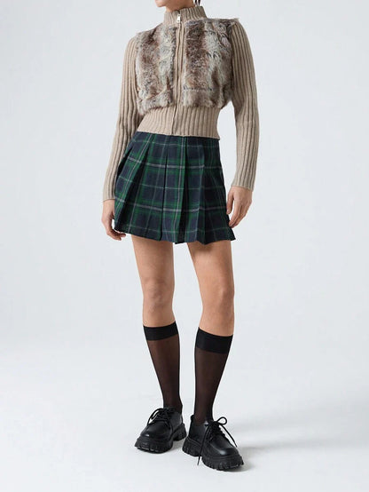 Tartan Fermuarlı Preppy Etek Niebbla