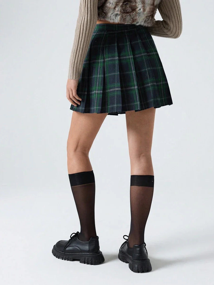 Tartan Fermuarlı Preppy Etek Niebbla