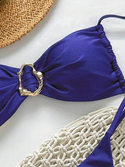 Pembe Straplez Bağcıklı Metal Detaylı Bikini Takımı Niebbla
