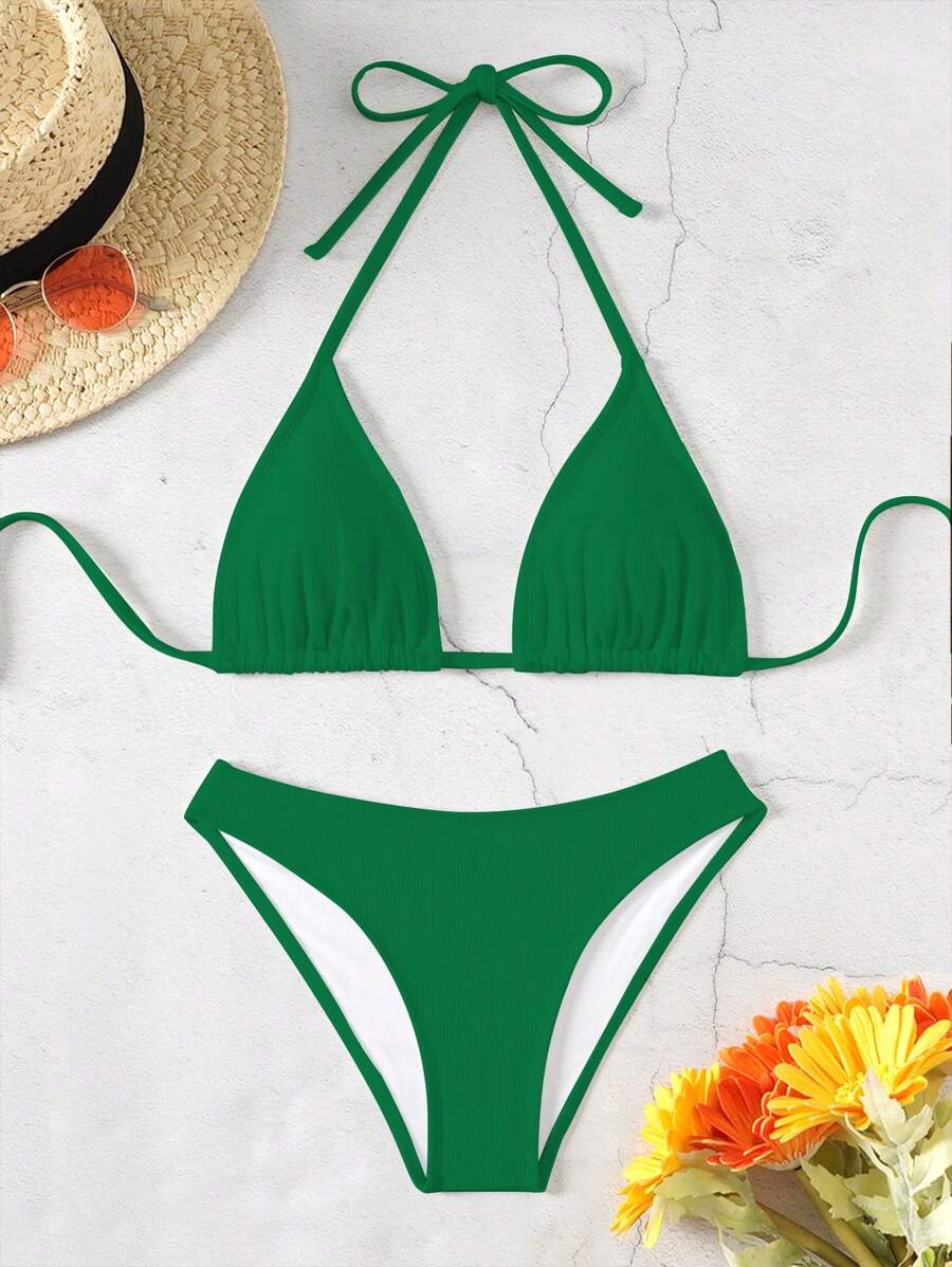 Çiçek Desenli Halter Bağcıklı Bikini Takımı Niebbla