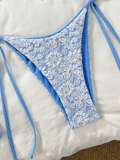 Altın Çiçek Desenli Üçgen Bikini Takımı Niebbla
