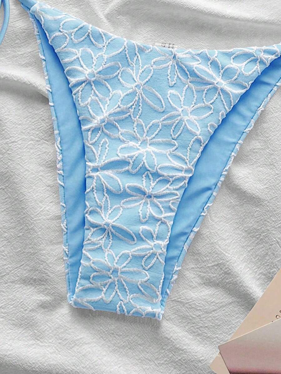 Çiçek Desenli Boyundan Bağlamalı Bikini Ve Bağcıklı Bikini Altı Takımı Niebbla