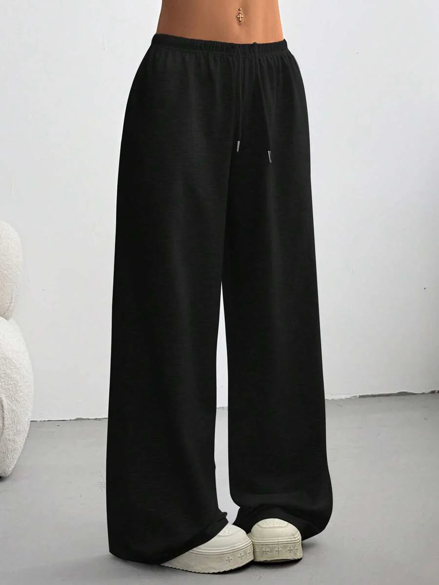 Düz Renk Bağcıklı Bel Düz Paça Jogger Pantolon Niebbla