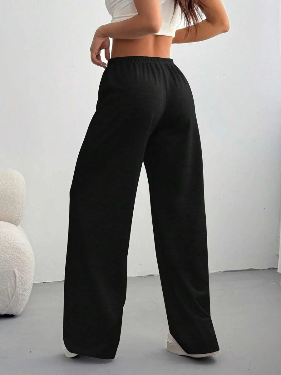 Düz Renk Bağcıklı Bel Düz Paça Jogger Pantolon Niebbla
