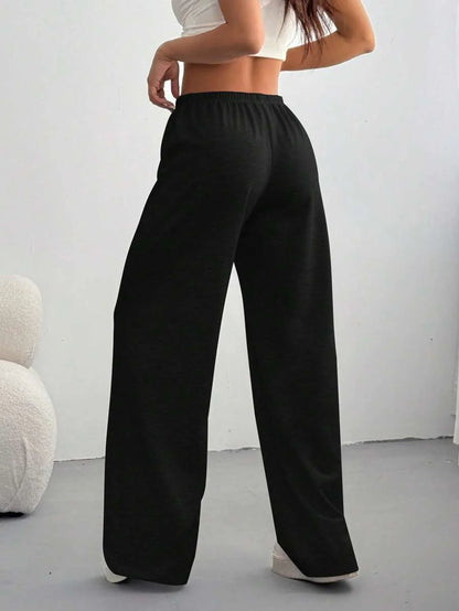Düz Renk Bağcıklı Bel Düz Paça Jogger Pantolon Niebbla