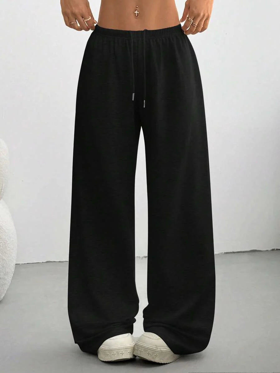 Düz Renk Bağcıklı Bel Düz Paça Jogger Pantolon Niebbla