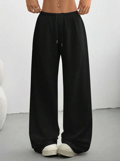 Düz Renk Bağcıklı Bel Düz Paça Jogger Pantolon Niebbla