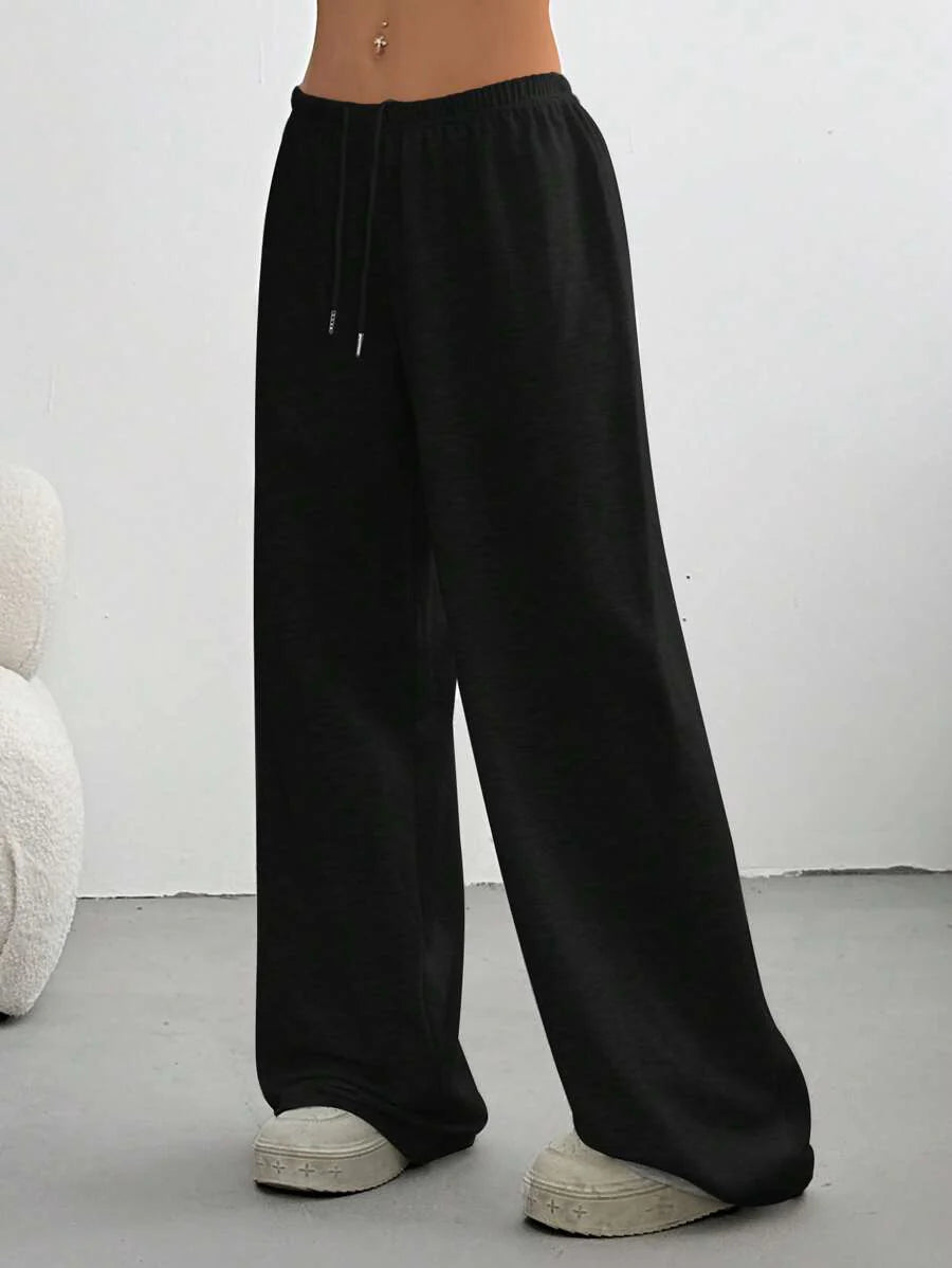 Düz Renk Bağcıklı Bel Düz Paça Jogger Pantolon Niebbla