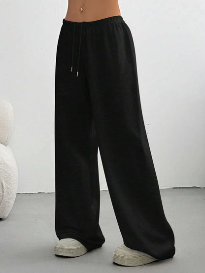 Düz Renk Bağcıklı Bel Düz Paça Jogger Pantolon Niebbla