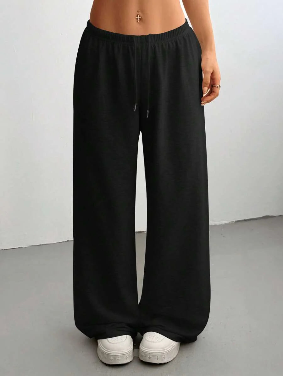 Düz Renk Bağcıklı Bel Düz Paça Jogger Pantolon Niebbla
