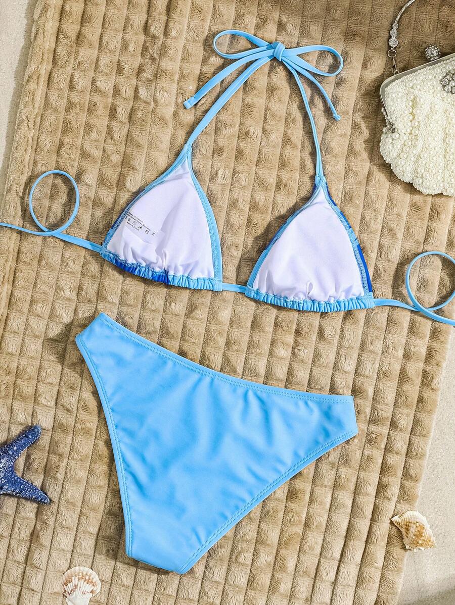 Çiçek Desenli Halter Bağcıklı Bikini Takımı Niebbla