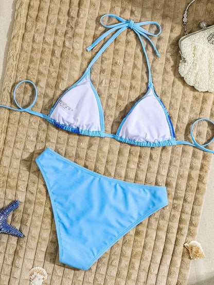 Çiçek Desenli Halter Bağcıklı Bikini Takımı Niebbla
