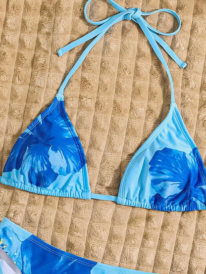 Çiçek Desenli Halter Bağcıklı Bikini Takımı Niebbla