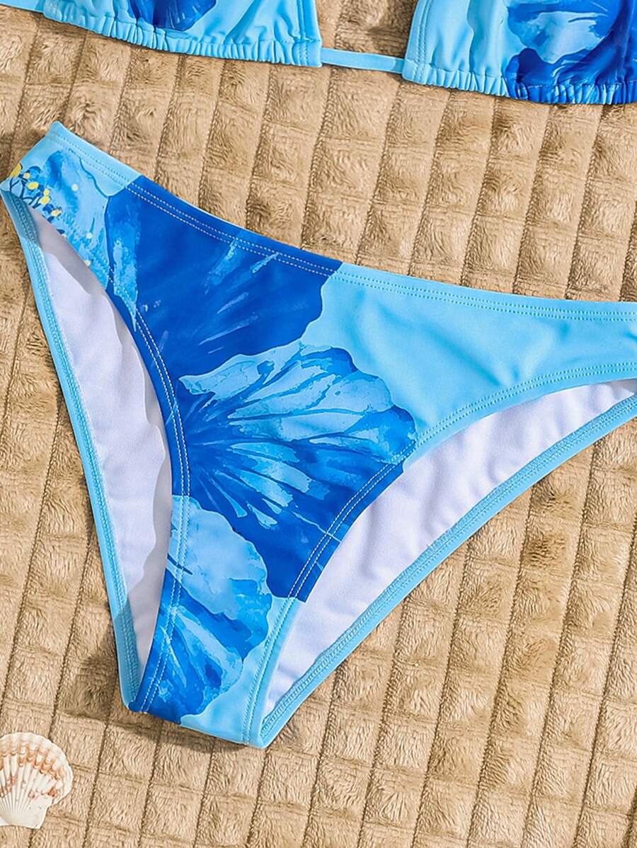 Çiçek Desenli Halter Bağcıklı Bikini Takımı Niebbla