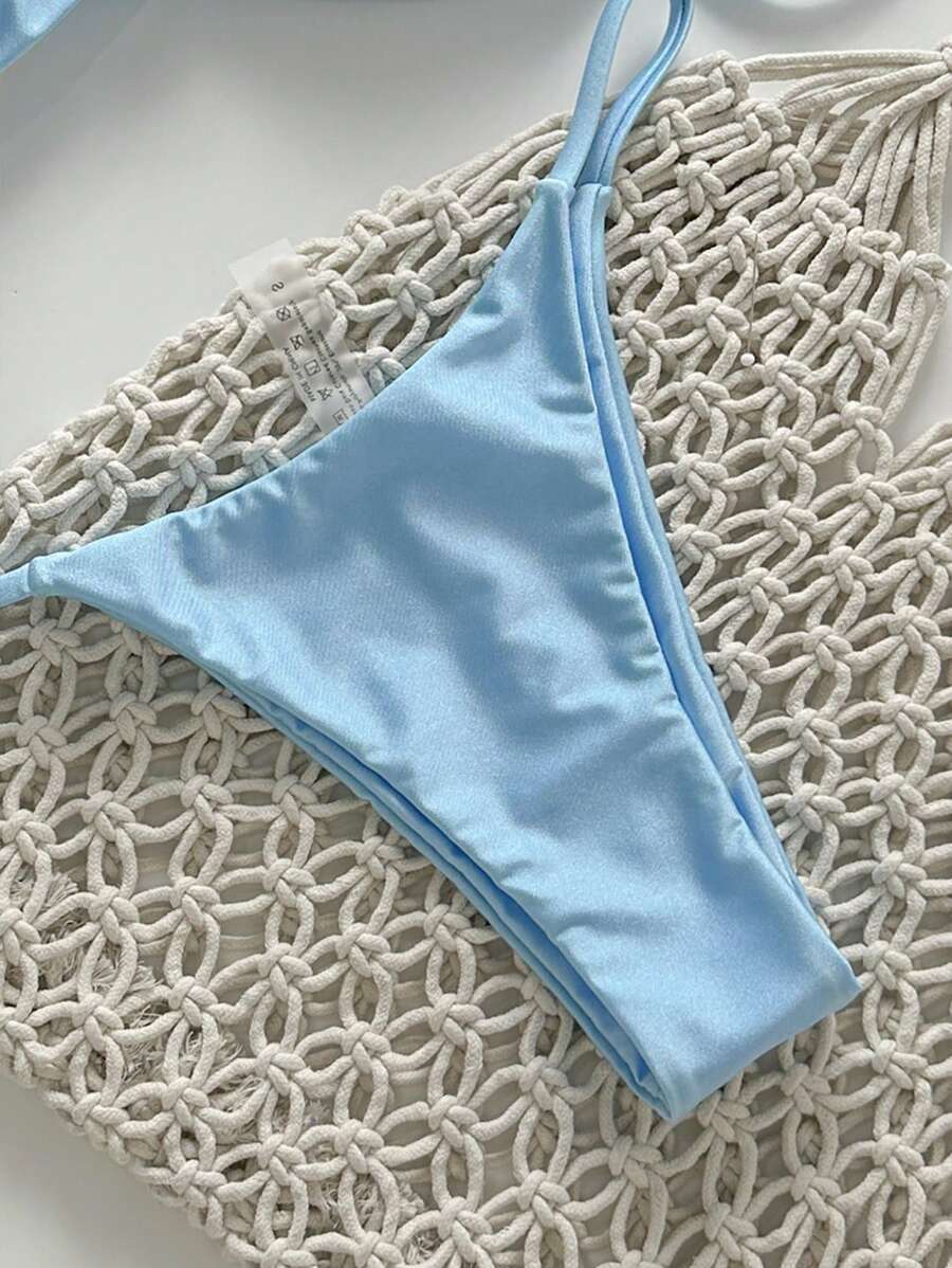 Pembe Straplez Bağcıklı Metal Detaylı Bikini Takımı Niebbla