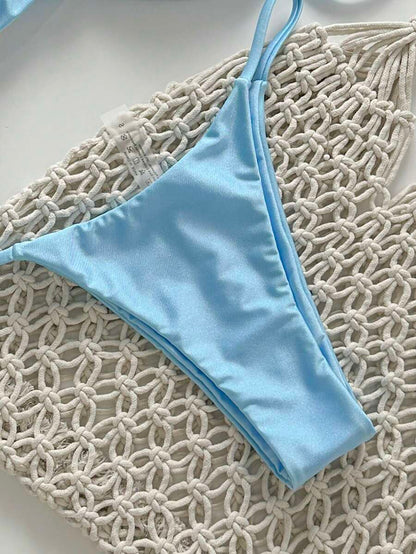 Pembe Straplez Bağcıklı Metal Detaylı Bikini Takımı Niebbla