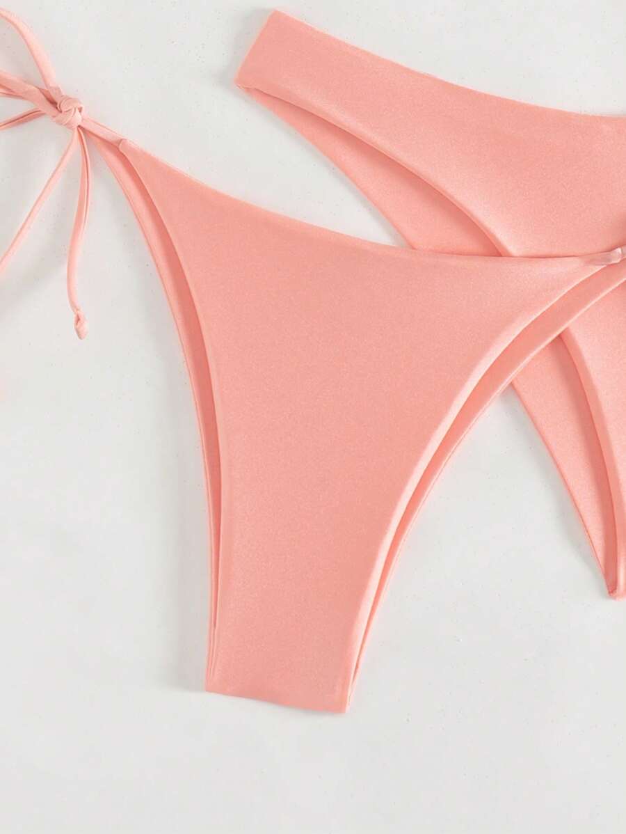 3 Parça Halter Üst + Üçgen Alt + Bağcıklı Şort Bikini Takımı Niebbla
