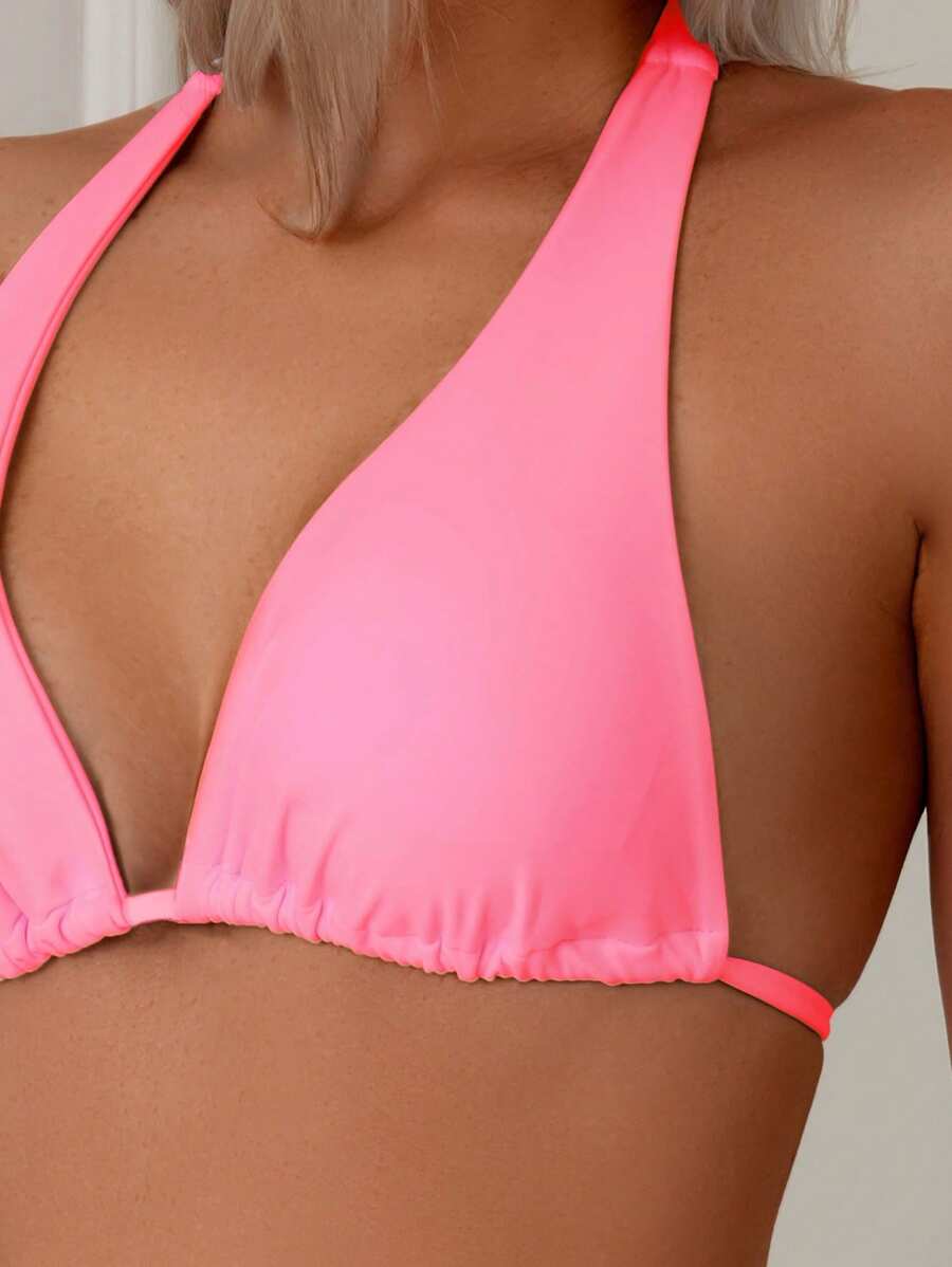 Düz Renk Halter Bağcıklı Bikini Takımı Niebbla