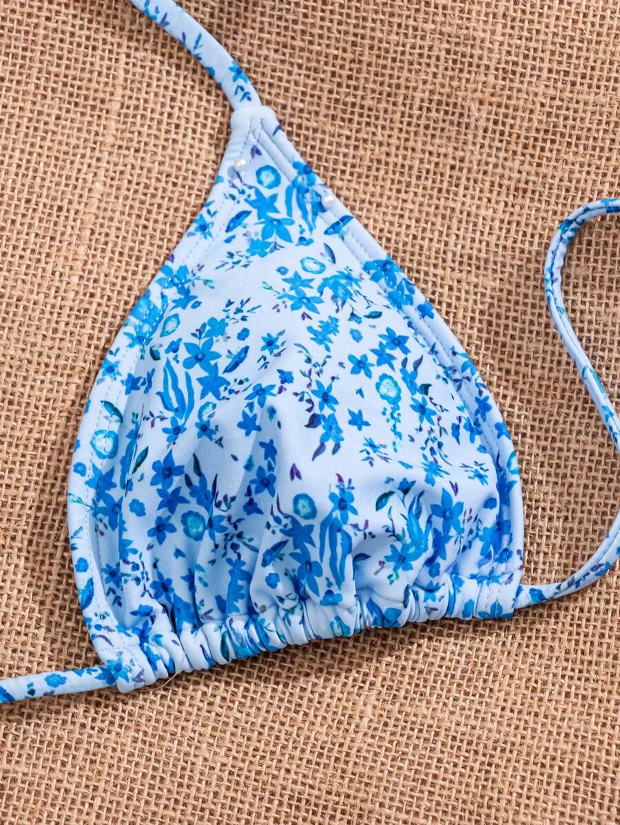 Çiçek Desenli Halter Bağcıklı Bikini Takımı Niebbla