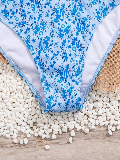 Çiçek Desenli Halter Bağcıklı Bikini Takımı Niebbla