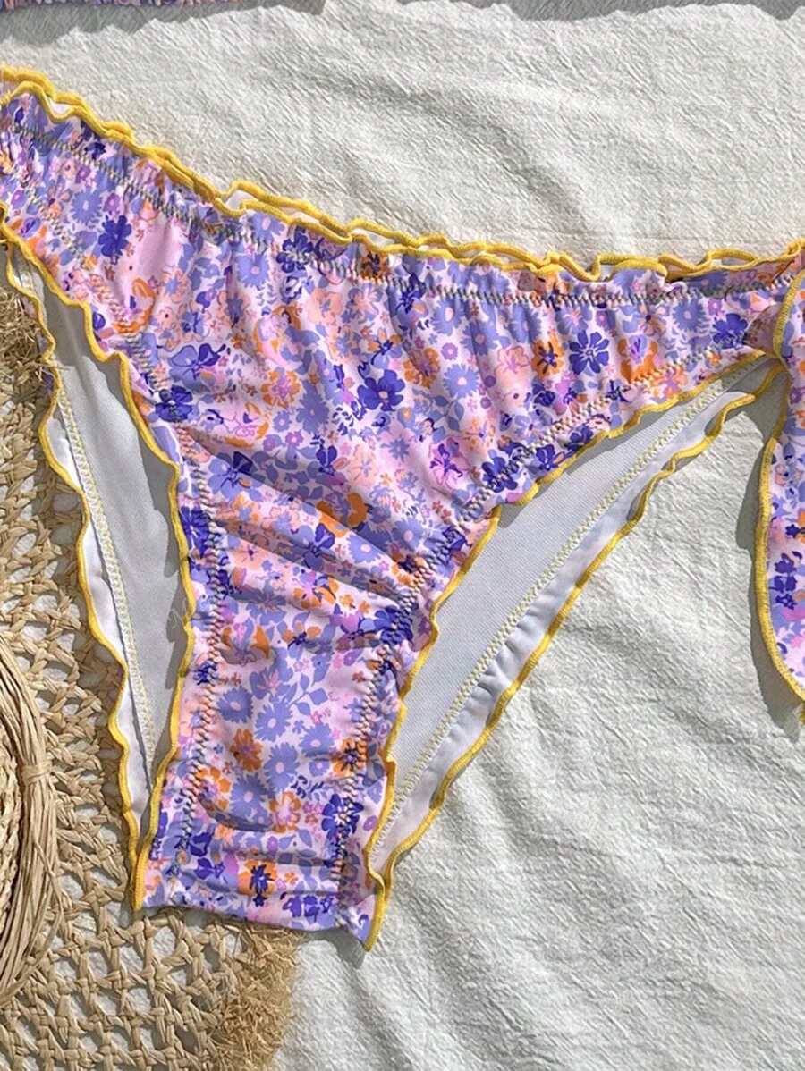 Çiçekli Dantel Pileli Bikini Takımı Niebbla