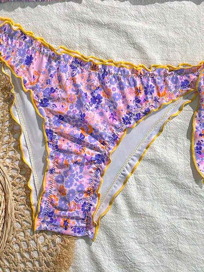 Çiçekli Dantel Pileli Bikini Takımı Niebbla