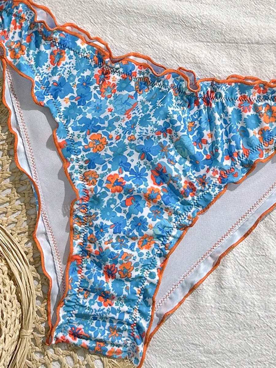 Çiçekli Dantel Pileli Bikini Takımı Niebbla