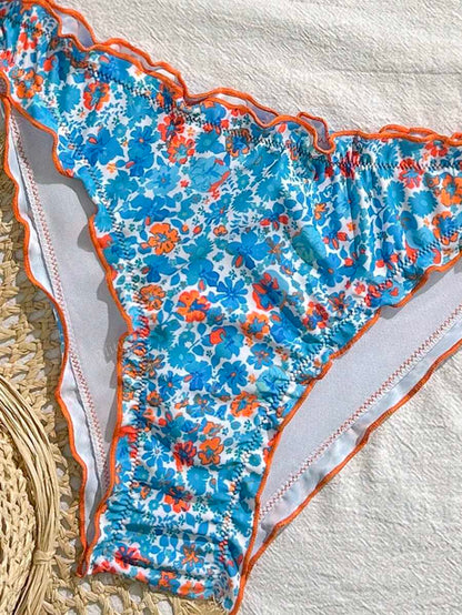 Çiçekli Dantel Pileli Bikini Takımı Niebbla
