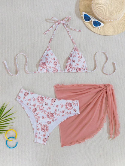 Düğüm Detaylı Çiçek Desenli Bikini Takımı Niebbla