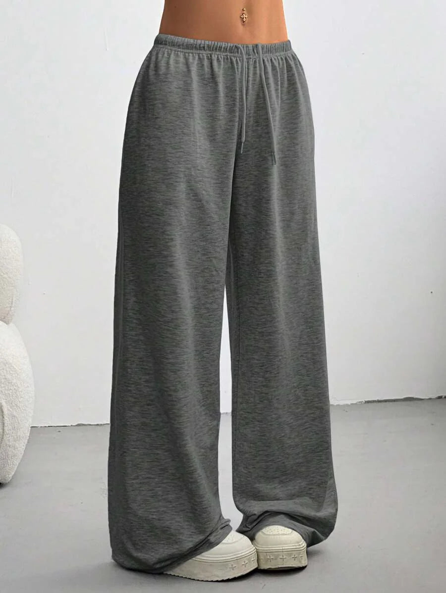 Düz Renk Bağcıklı Bel Düz Paça Jogger Pantolon Niebbla