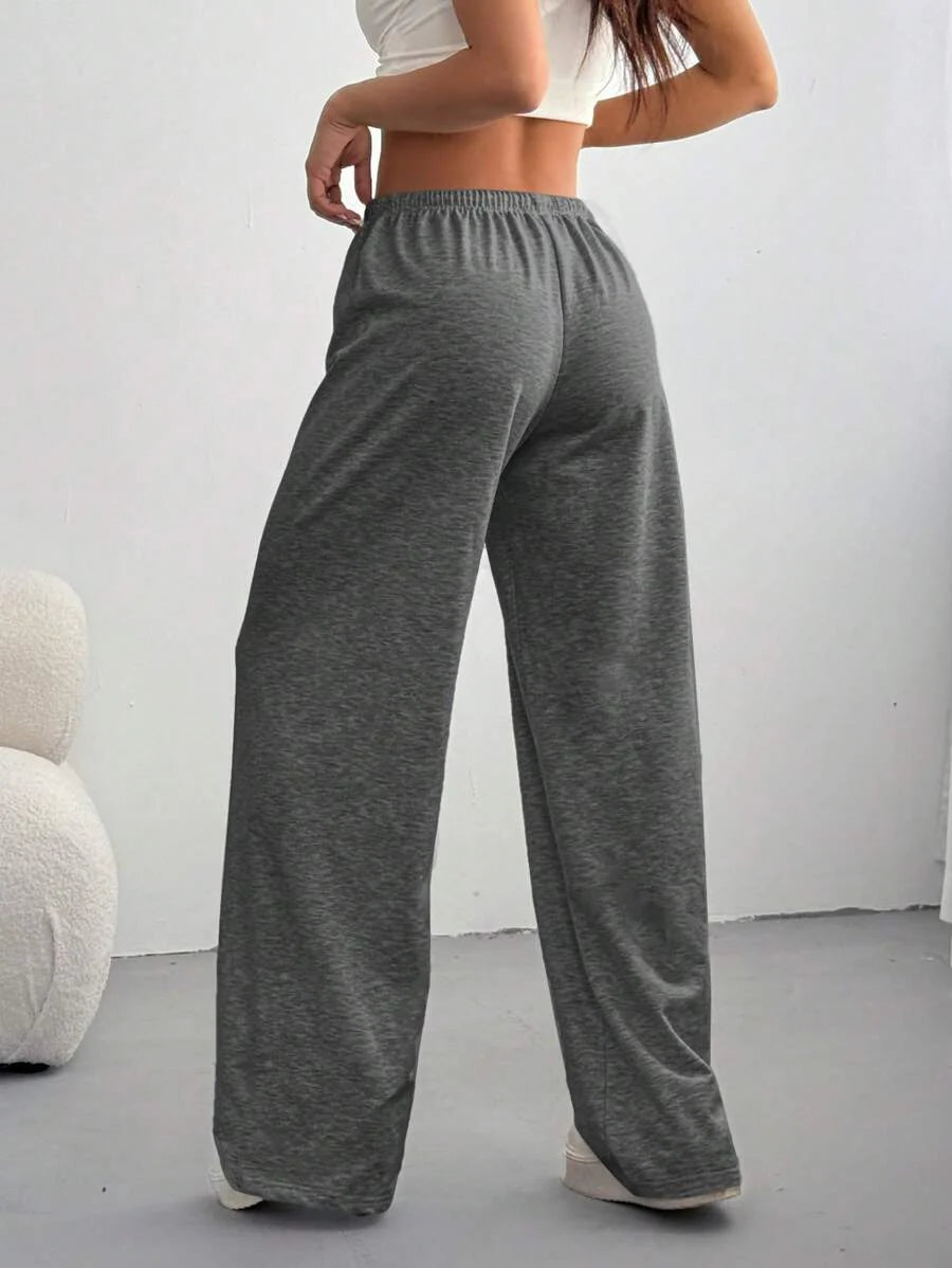 Düz Renk Bağcıklı Bel Düz Paça Jogger Pantolon Niebbla