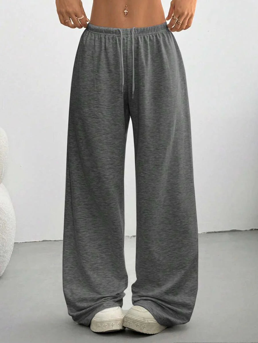 Düz Renk Bağcıklı Bel Düz Paça Jogger Pantolon Niebbla