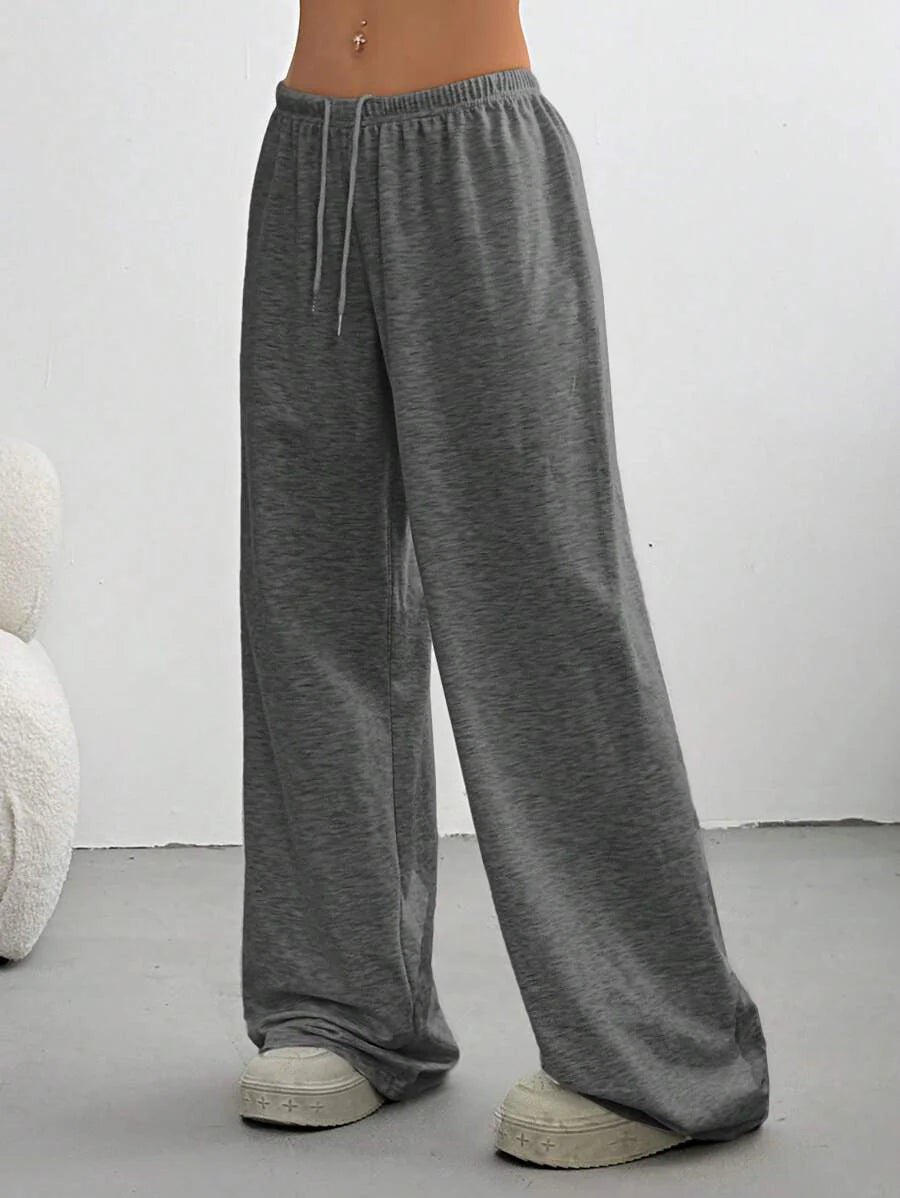 Düz Renk Bağcıklı Bel Düz Paça Jogger Pantolon Niebbla
