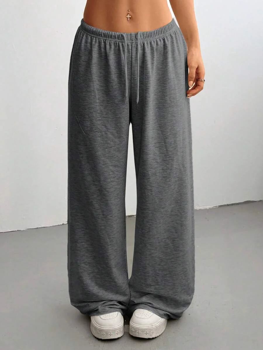Düz Renk Bağcıklı Bel Düz Paça Jogger Pantolon Niebbla