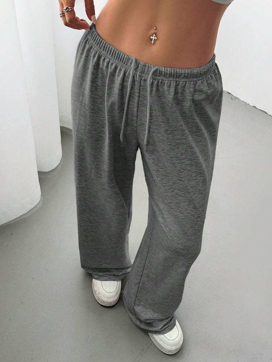Düz Renk Bağcıklı Bel Düz Paça Jogger Pantolon Niebbla