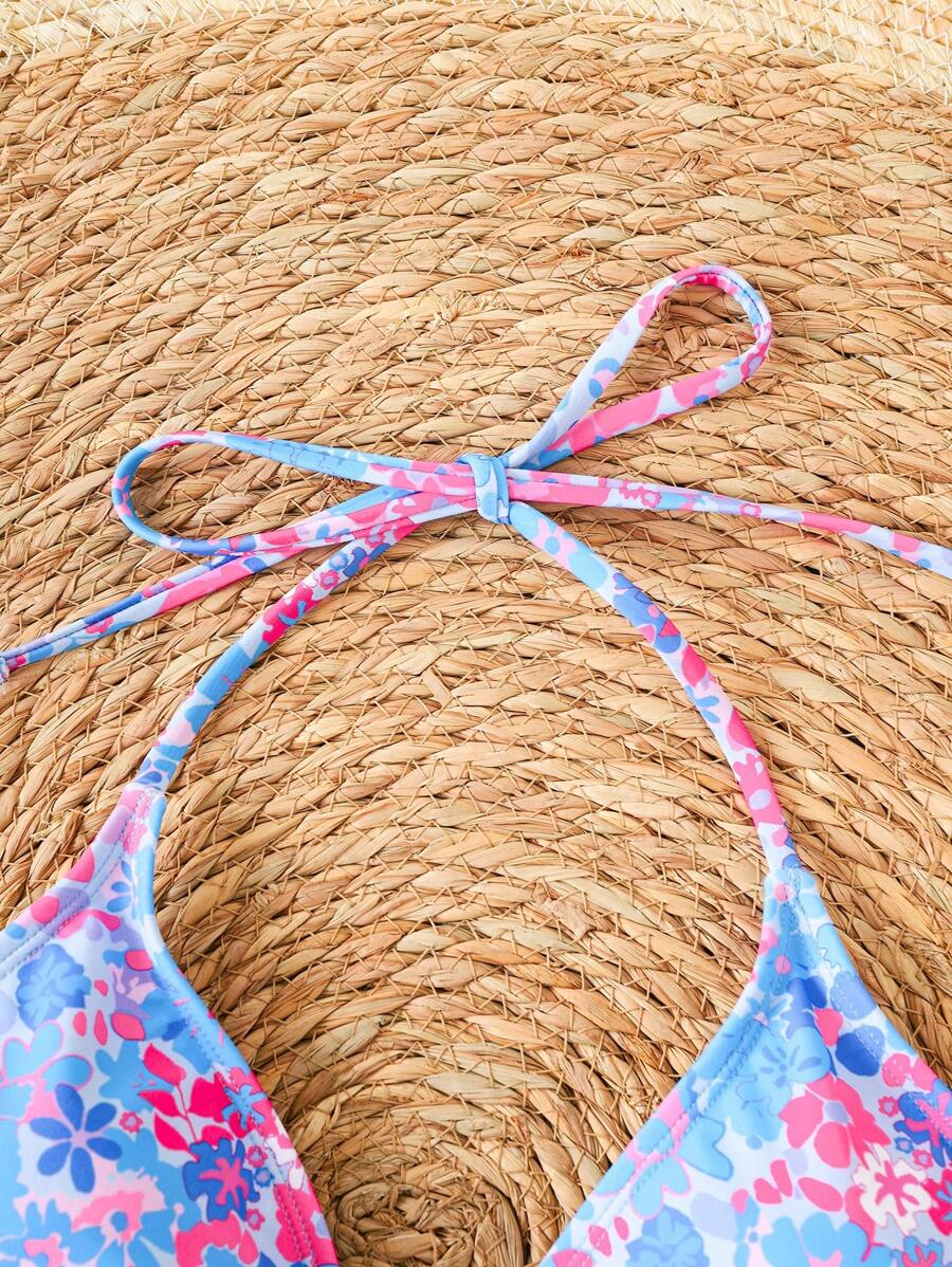 Çiçek Desenli Halter Bağcıklı Bikini Takımı Niebbla