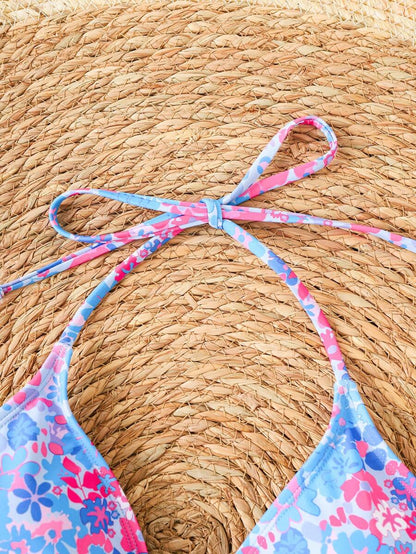 Çiçek Desenli Halter Bağcıklı Bikini Takımı Niebbla