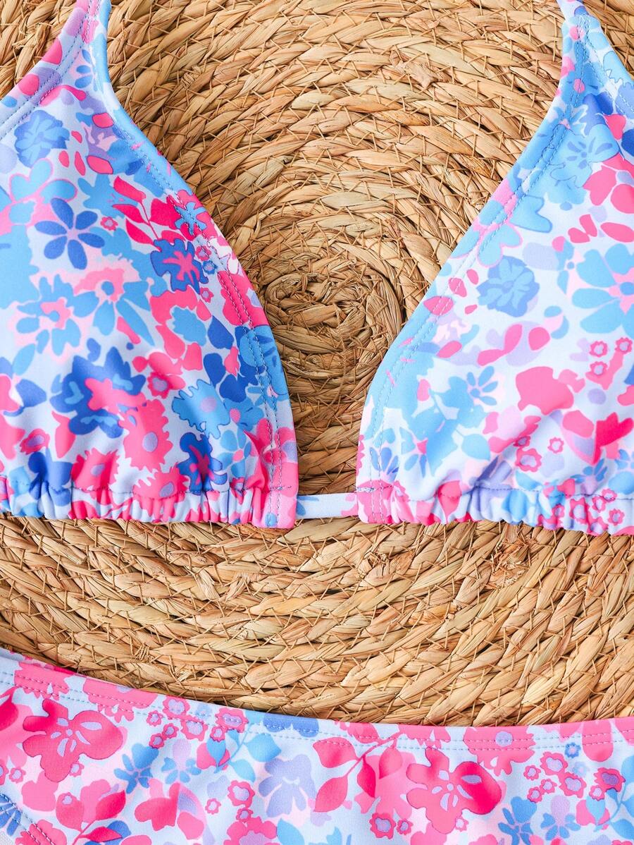 Çiçek Desenli Halter Bağcıklı Bikini Takımı Niebbla