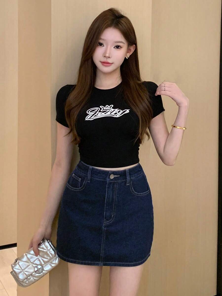 Doğal Dokulu Günlük Kot Etek Niebbla