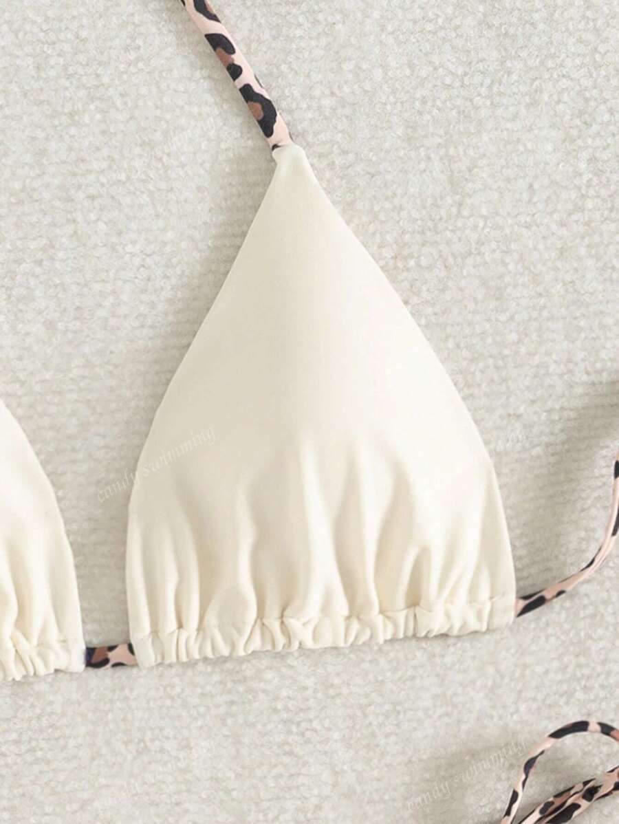 Leopar Desenli Boyundan Bağlamalı Bikini Takımı Niebbla