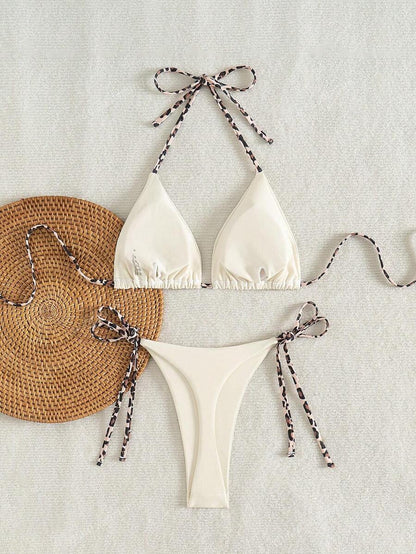 Leopar Desenli Boyundan Bağlamalı Bikini Takımı Niebbla