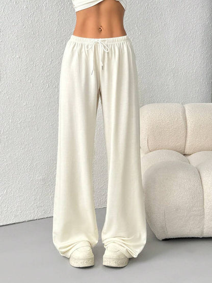 Düz Renk Bağcıklı Bel Düz Paça Jogger Pantolon Niebbla