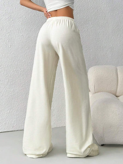 Düz Renk Bağcıklı Bel Düz Paça Jogger Pantolon Niebbla