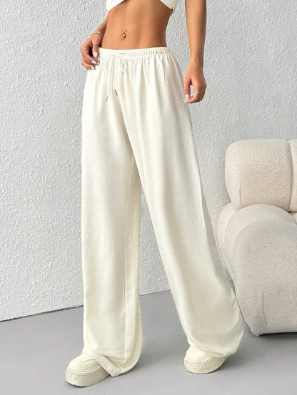 Düz Renk Bağcıklı Bel Düz Paça Jogger Pantolon Niebbla