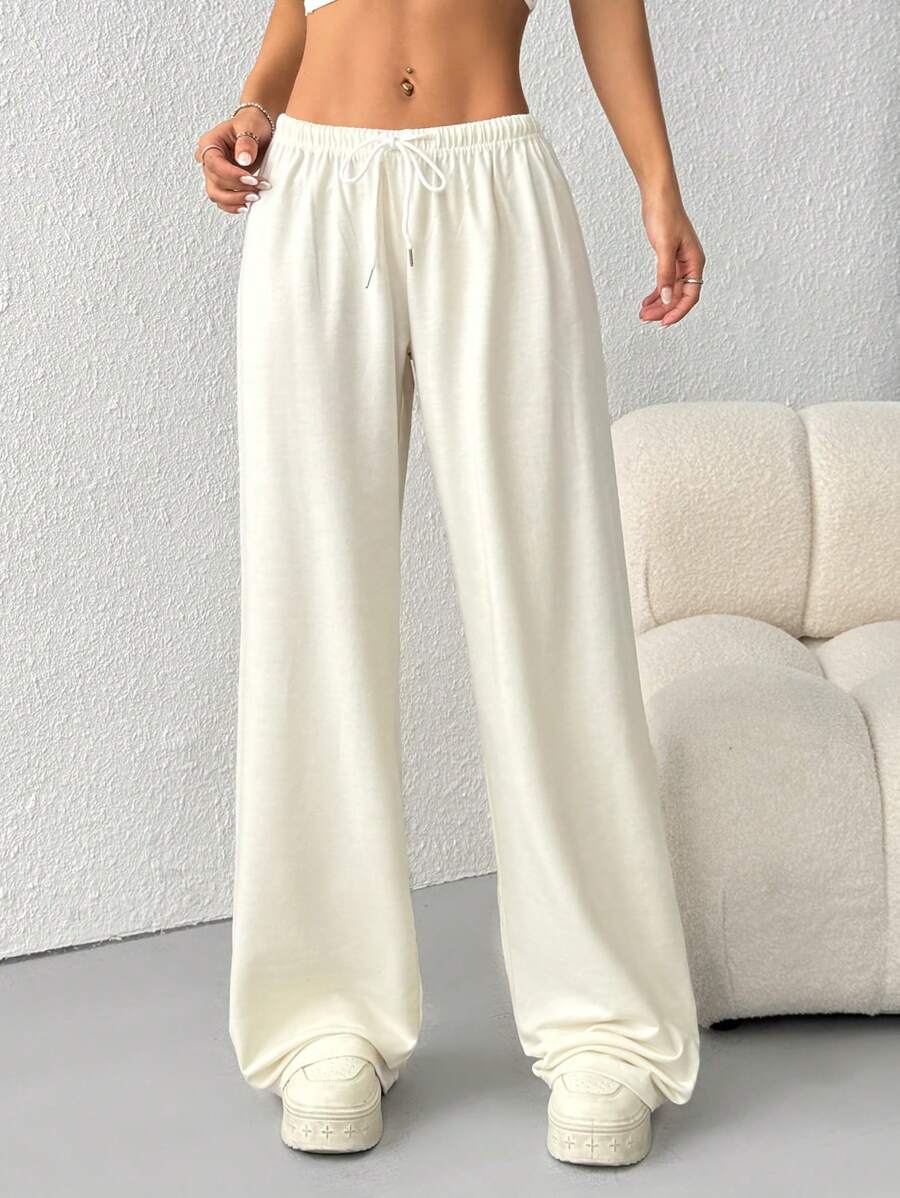 Düz Renk Bağcıklı Bel Düz Paça Jogger Pantolon Niebbla